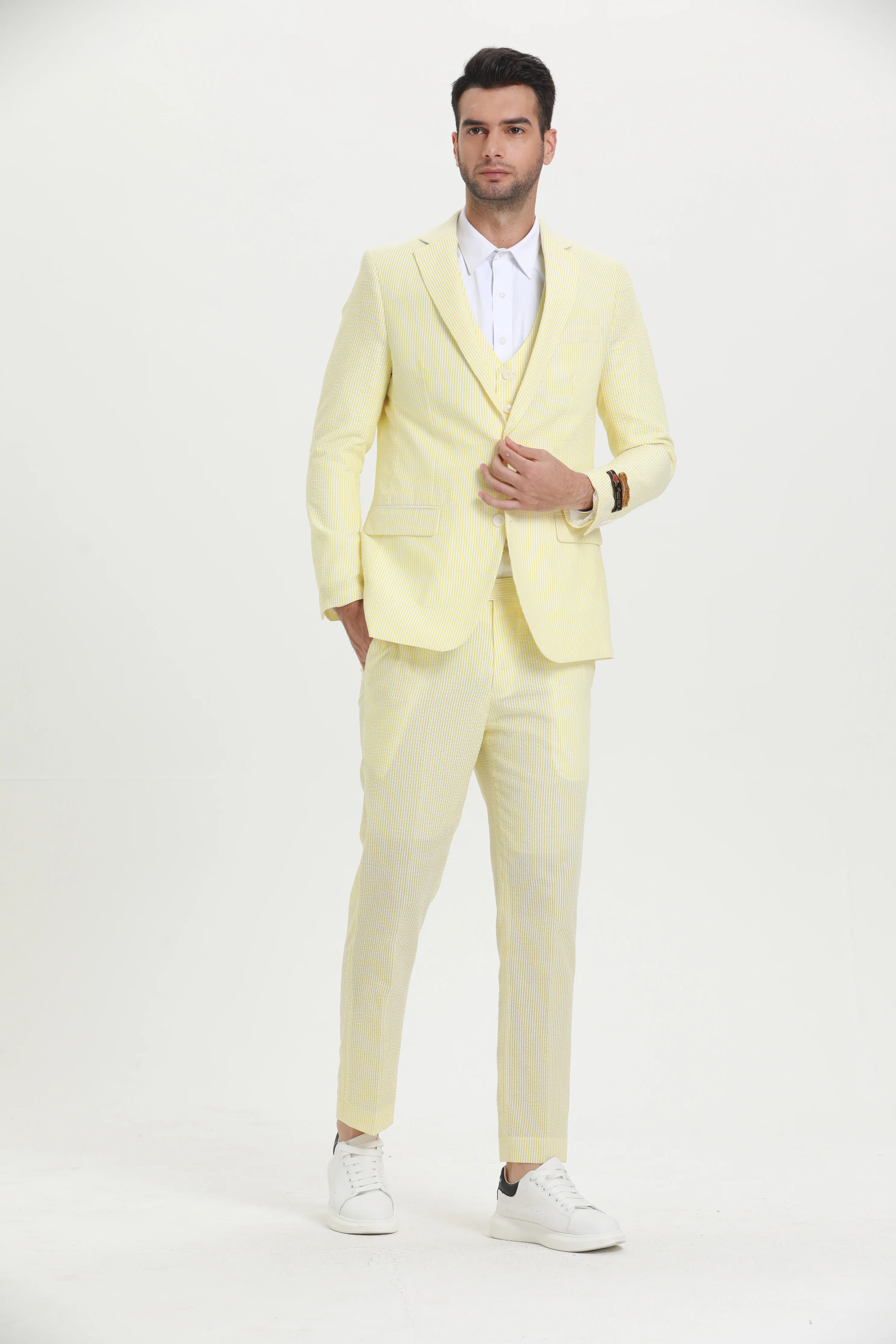 Men's Red Pinstripe Seersucker Jacket and Pants Suit by Alberto Nardoni - Image 11