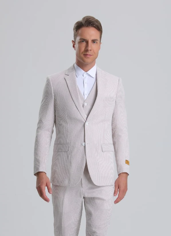 Men's Red Pinstripe Seersucker Jacket and Pants Suit by Alberto Nardoni - Image 8