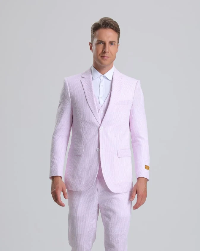 Men's Red Pinstripe Seersucker Jacket and Pants Suit by Alberto Nardoni - Image 9