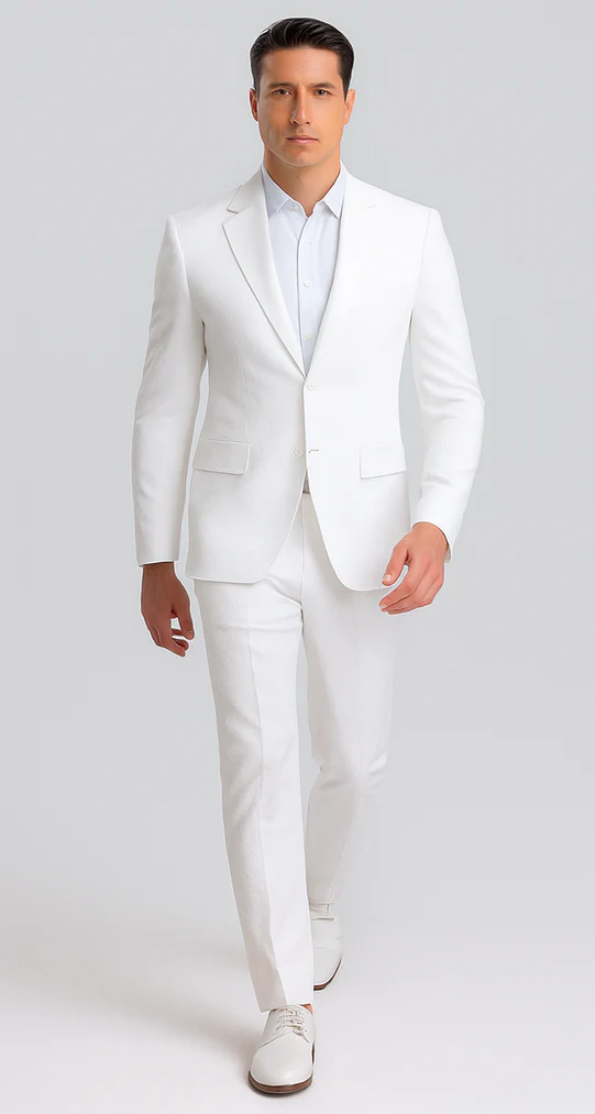 Mens Jacket + Pants Summer Seersucker Suit in White Pinstripe - Image 4