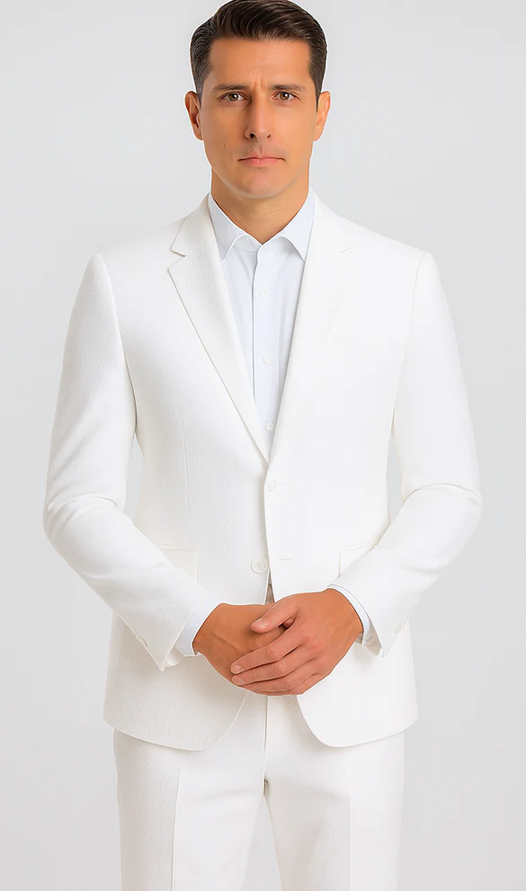 Mens Jacket + Pants Summer Seersucker Suit in White Pinstripe - Image 7