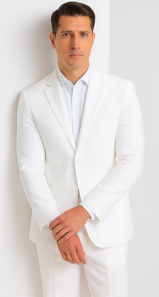 Mens Jacket + Pants Summer Seersucker Suit in White Pinstripe - Image 8