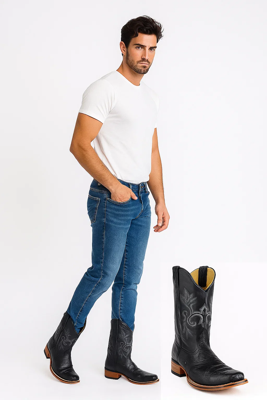 Mens King Exotic Boots Cowboy Style By Los Altos Boots Botas For Sale Caiman (Gator) Belly Skin Rodeo Style Black Dress Cowboy Boot Cheap Priced For Sale Online - Image 2