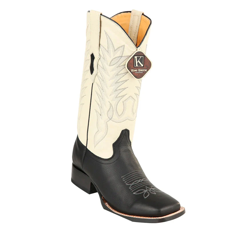 Men's King Exotic Boots Genuine Leather Square Toe Handcrafted Black