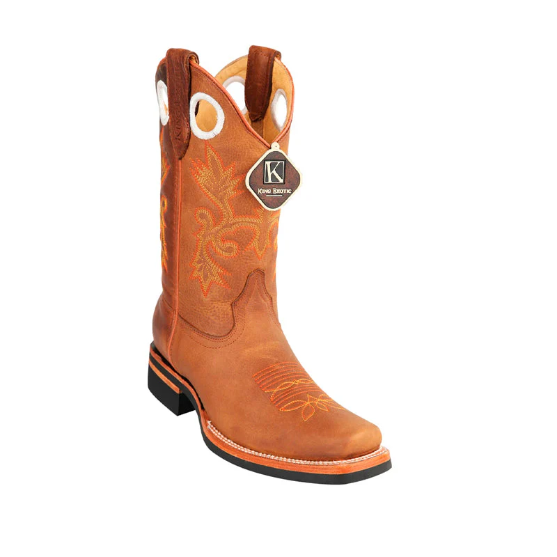 Men's King Exotic Boots Genuine Leather Square Toe Handcrafted Honey