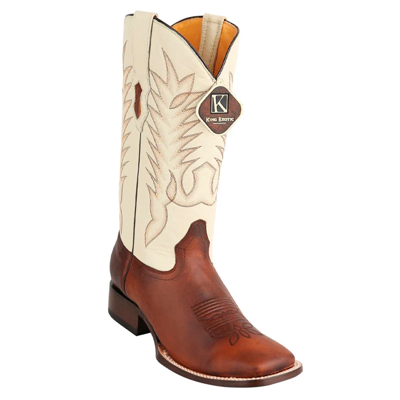 Men's King Exotic Boots Genuine Leather Square Toe Handcrafted Walnut