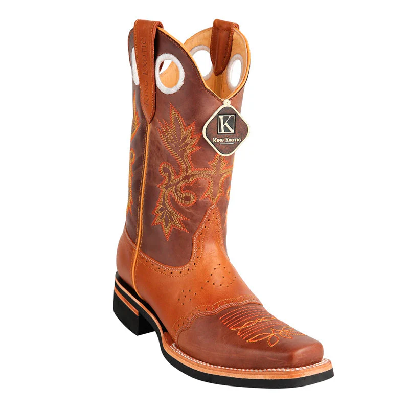 Men's King Exotic Boots Genuine Leather With Saddle Vamp Handcrafted Brown & Honey