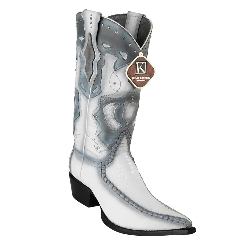 Men's King Exotic Ostrich Leg 3x Toe Boot – White