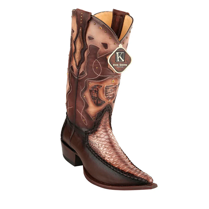 Men's King Exotic Genuine Python 3x Toe Rustic Brown Boots