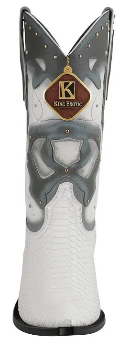 Men's King Exotic Boots Genuine Python 3x Toe White - Image 5