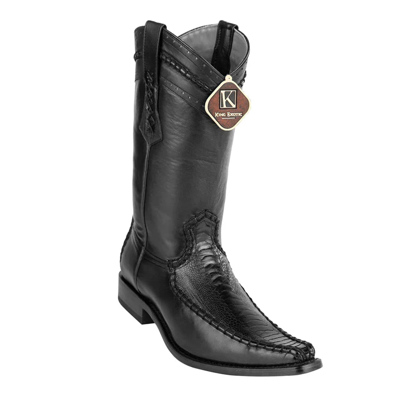 Men's King Exotic Ostrich Leg Boots – European Toe, Black