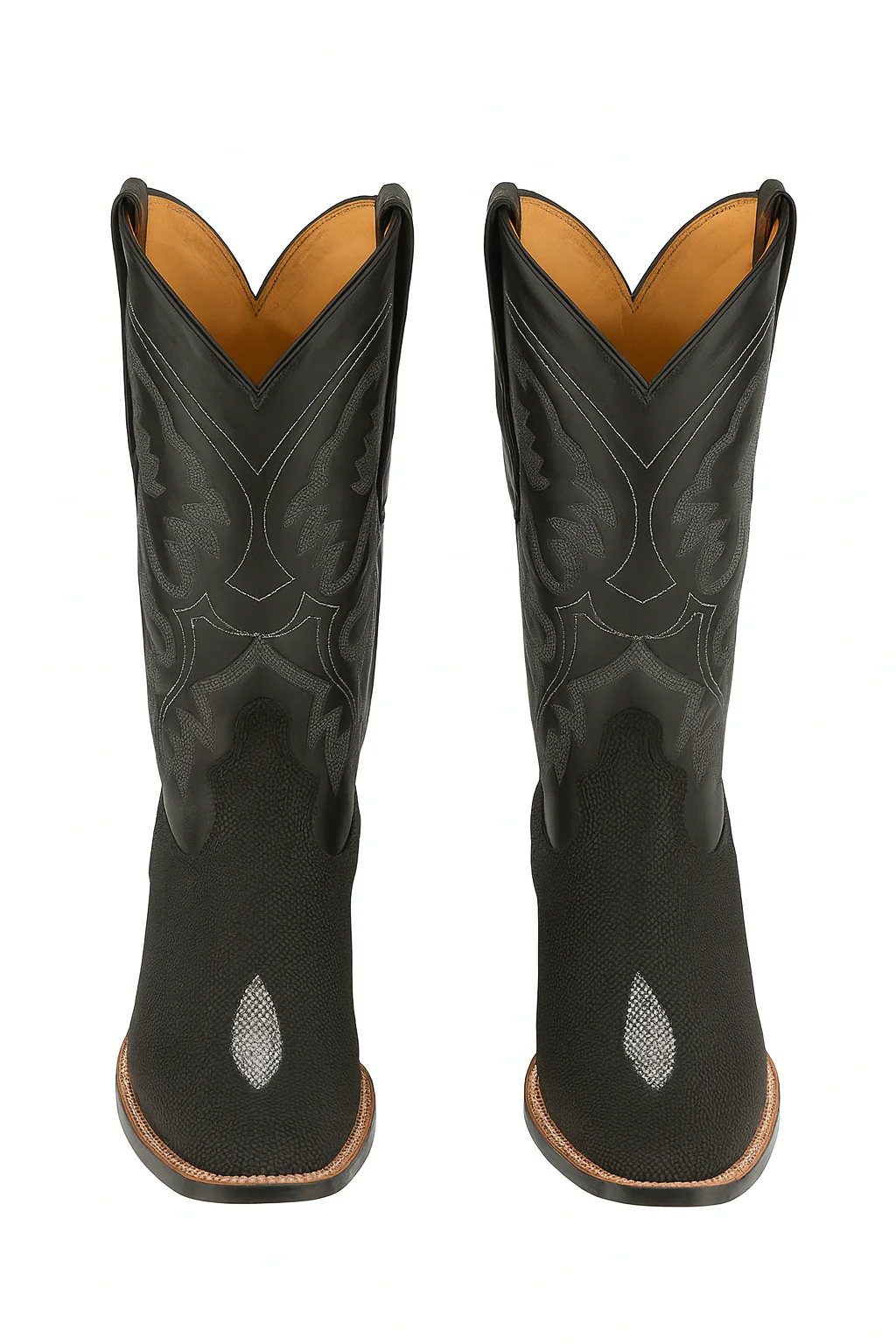 Mens King Exotic Boots Square Toe Stingray Single Stone Black - Image 3
