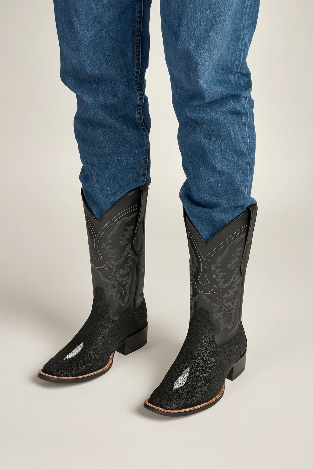 Mens King Exotic Boots Square Toe Stingray Single Stone Black - Image 4
