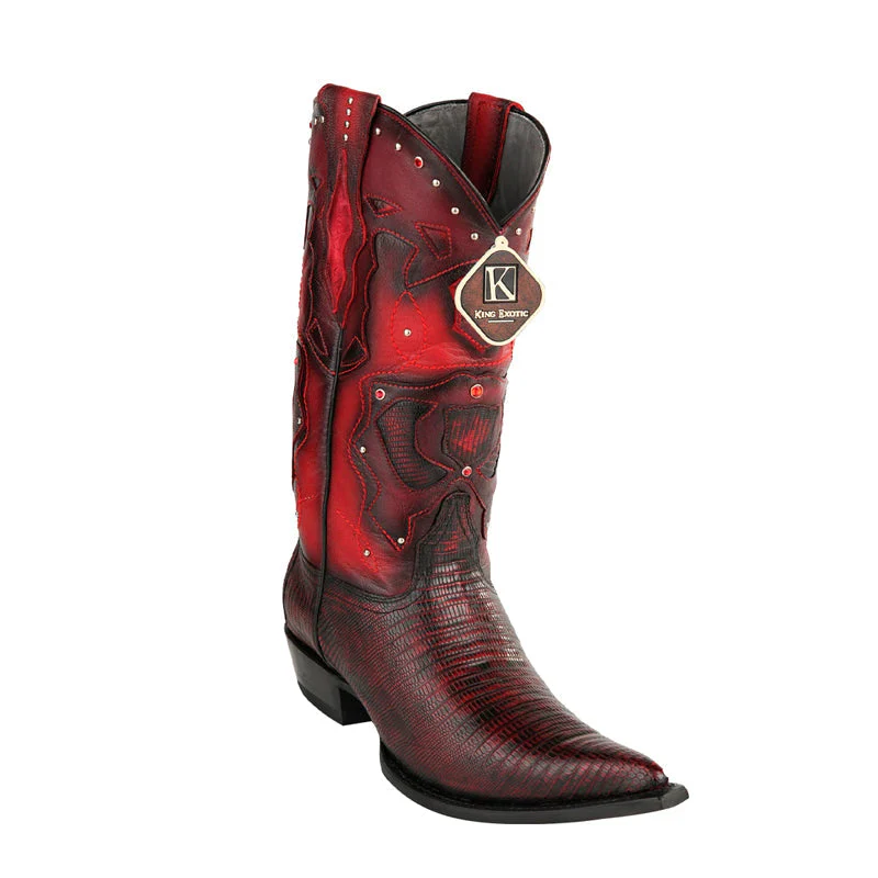 King Exotic Teju Lizard 3x Toe Boots in Black Cherry