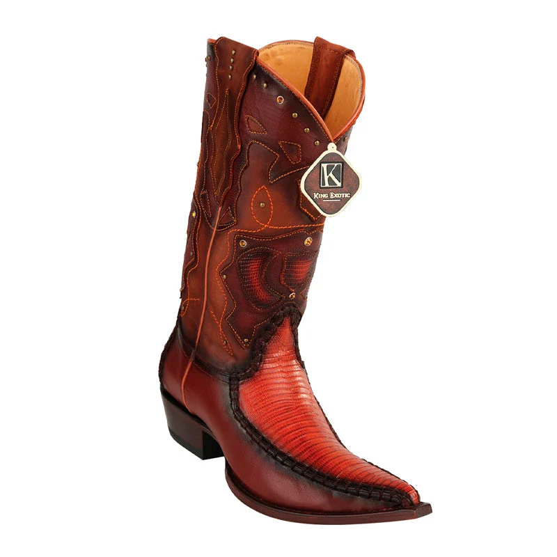 Men's King Exotic Teju Lizard 3x Toe Handcrafted Boots - Cognac Burnished