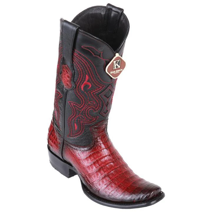 Men's King Exotic Caiman Belly Boots Dubai Toe Handcrafted Faded Burgundy