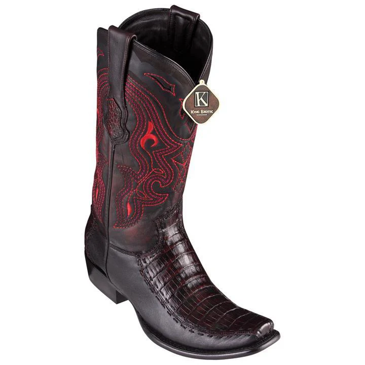 Men's King Exotic Caiman Belly Boots With Deer Dubai Toe Handcrafted Black Cherry
