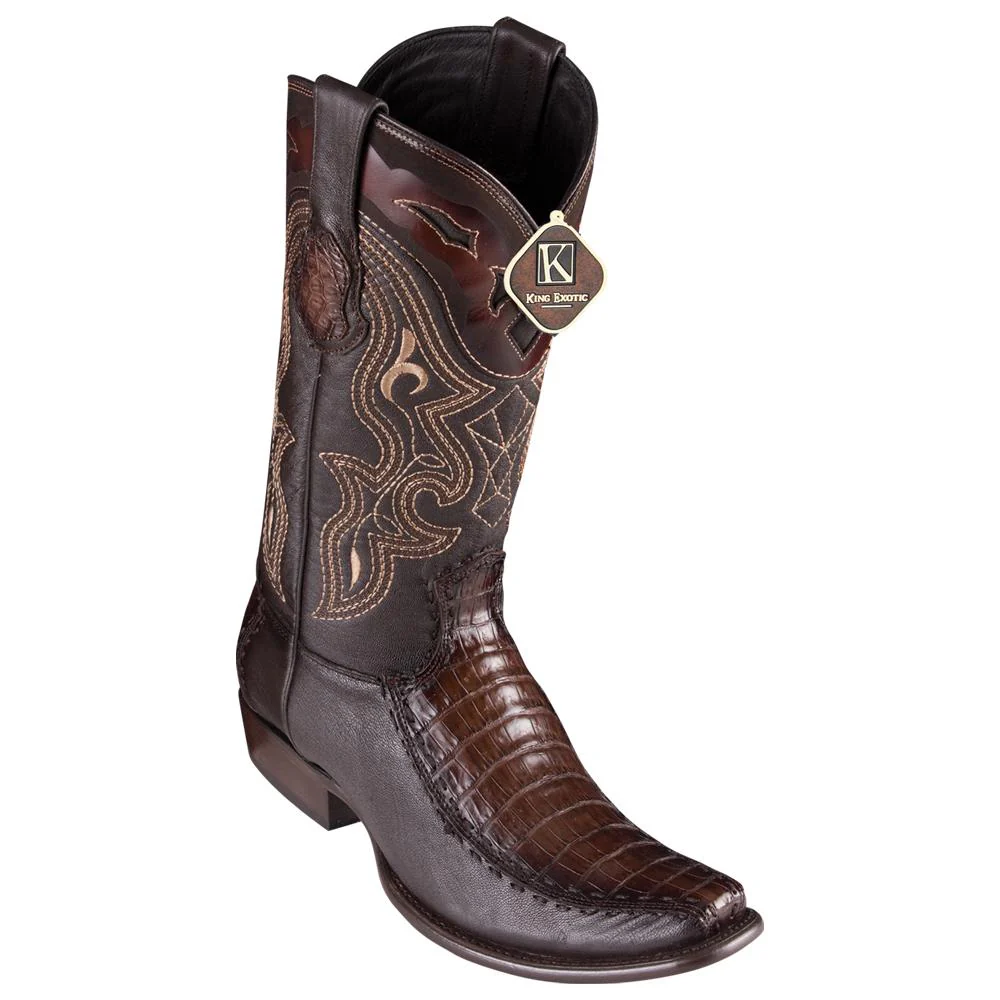 Men's King Exotic Caiman Belly Boots With Deer Dubai Toe Handcrafted Faded Brown