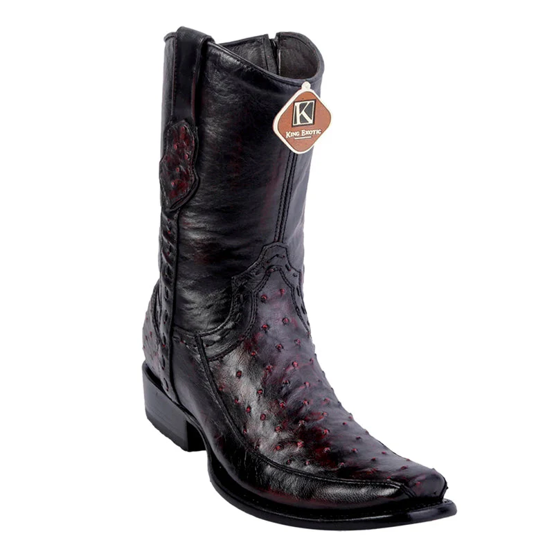 Men's King Exotic Genuine Ostrich Boots Dubai Toe Handcrafted Black Cherry