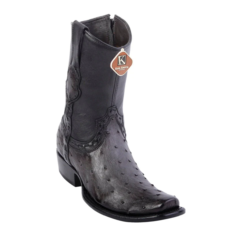 Men's King Exotic Genuine Ostrich Boots Dubai Toe Handcrafted Faded Gray