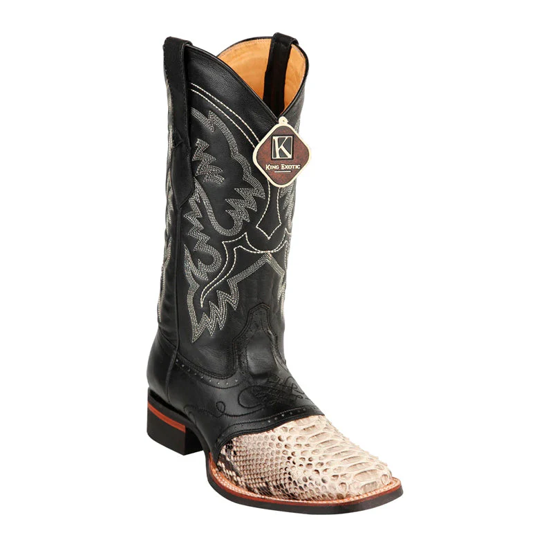 Men's King Exotic Genuine Python Boots 3x Toe Natural & Black
