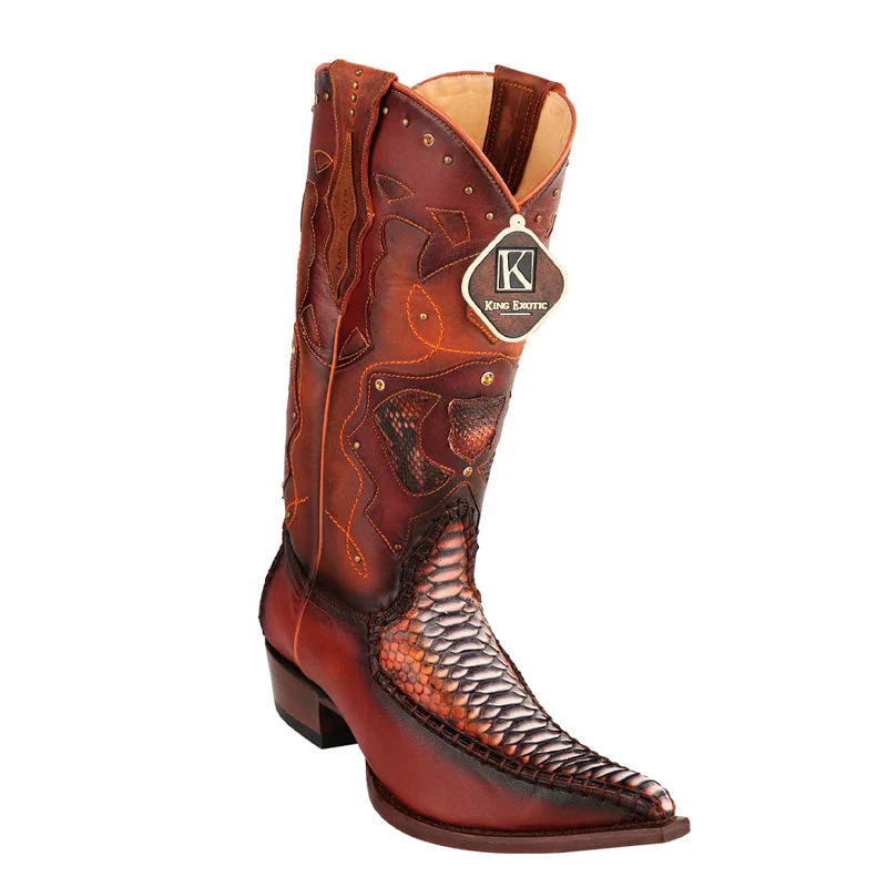Men's King Exotic Genuine Python Boots 3x Toe Rustic Cognac Handcrafted