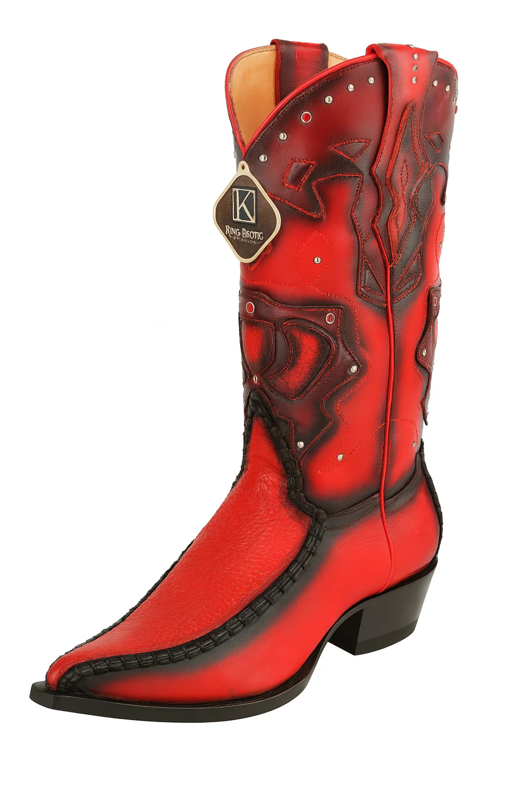 Men's King Exotic Genuine Sharkskin 3x Toe Boots Burnished Red 495v20912 - Image 3