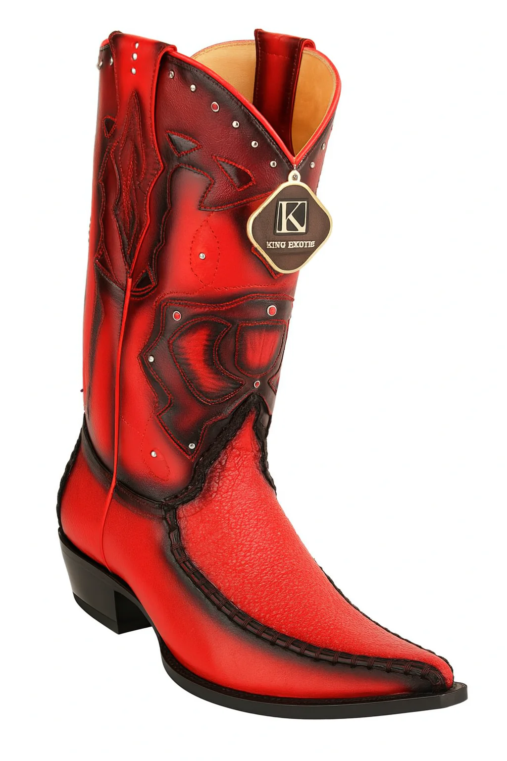 Men's King Exotic Genuine Sharkskin 3x Toe Boots Burnished Red 495v20912 - Image 4