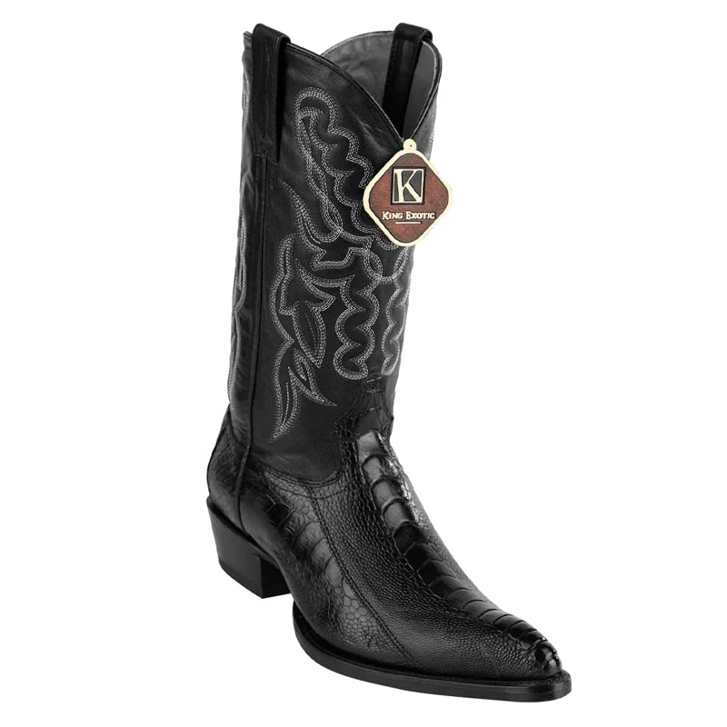 Mens King Exotic Ostrich Leg Boots Black