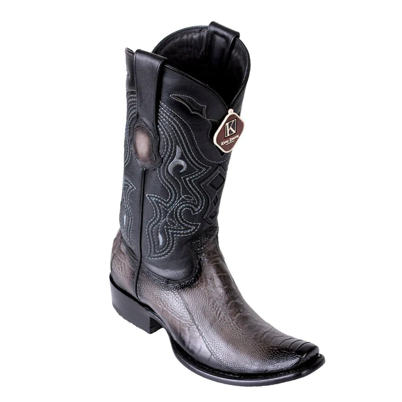 Men's King Exotic Ostrich Leg Boots Dubai Toe Handcrafted Faded Gray