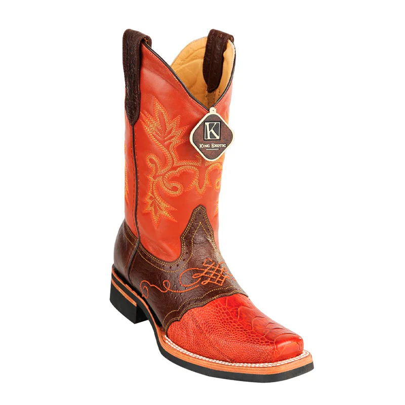 King Exotic Ostrich Leg Boots with Rubber Sole & Square Toe