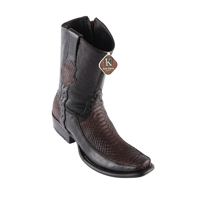 King Exotic Python Boots Dubai Toe Handcrafted Brown Suede