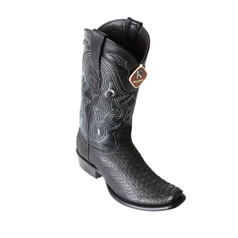 Men's King Exotic Python Boots Dubai Toe Handcrafted Black Suede Finish