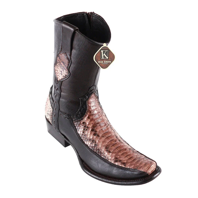 Men's King Exotic Python Boots With Deer Dubai Toe Handcrafted Rustic Brown