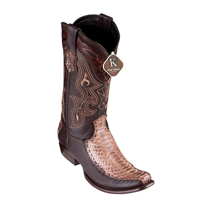 Men's King Exotic Python Boots With Deer Dubai Toe Rustic Brown