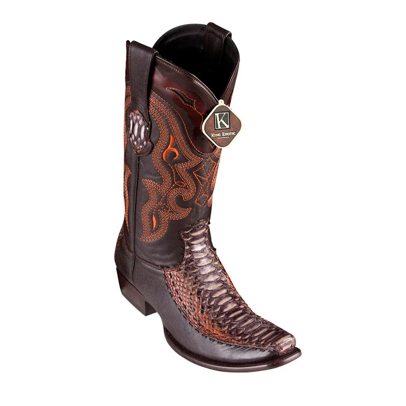 Men's King Exotic Python Boots With Deer Dubai Toe Handcrafted Rustic Cognac - King Exotic Boots