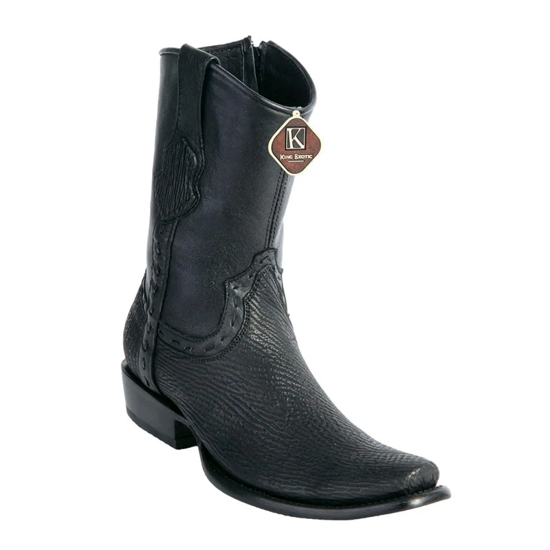 Men's King Exotic Sharkskin Boots With Inside Zipper Dubai Toe Handcrafted Black