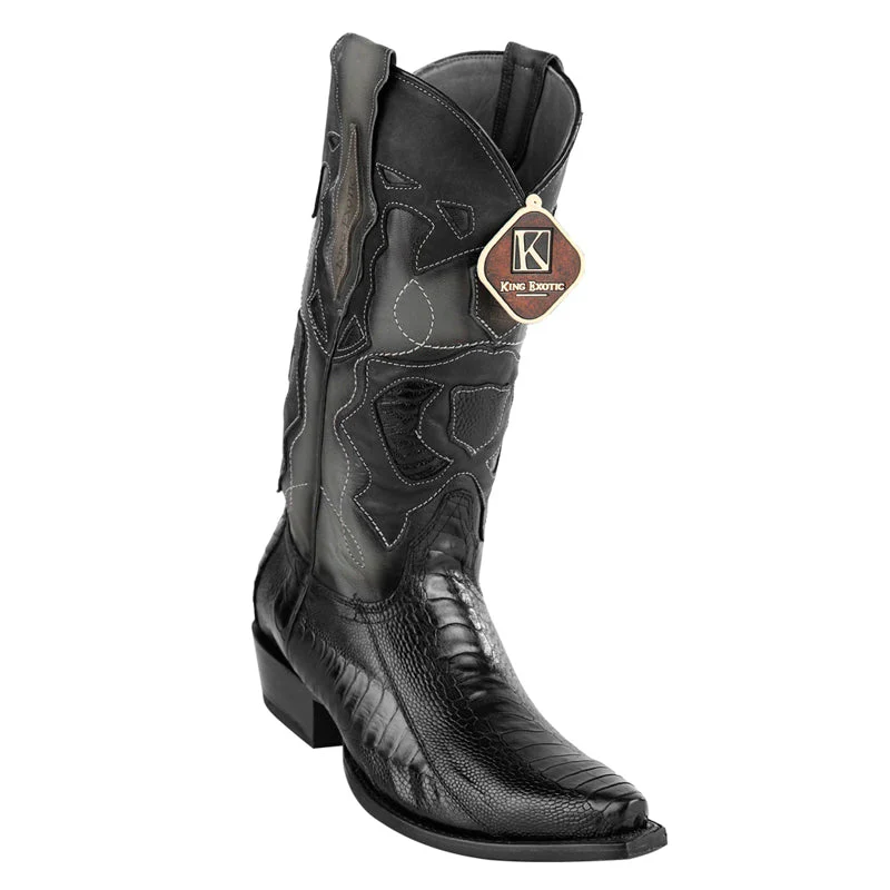Men's King Exotic Snip Toe Ostrich Leg Boots Handcrafted Black