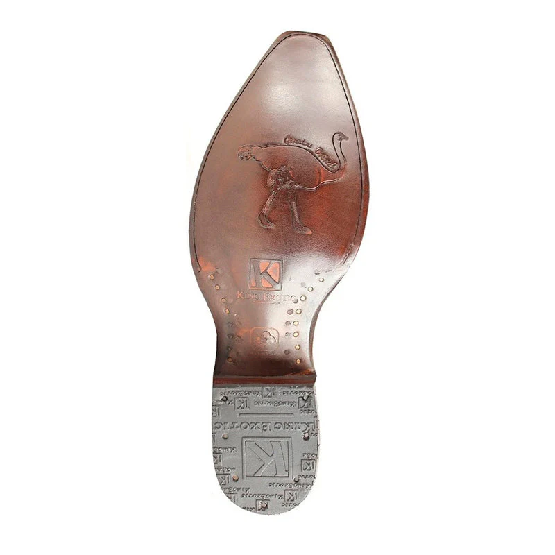 Men's King Exotic Snip Toe Ostrich Leg Boots Handcrafted Burnished Cognac - Image 2
