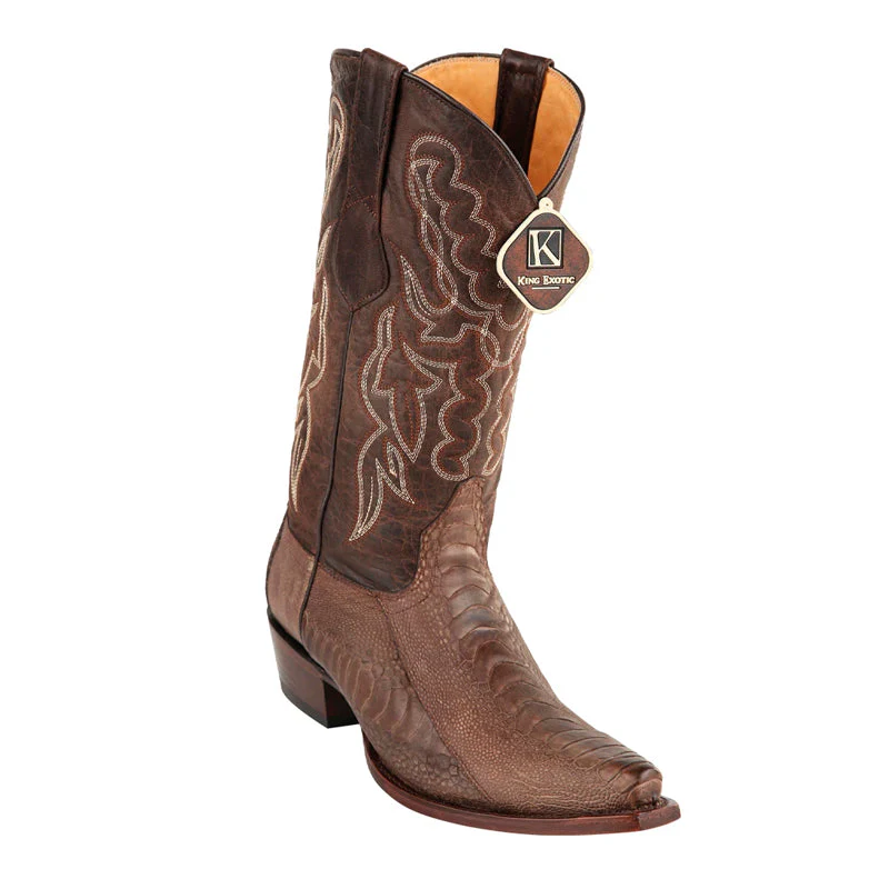 King Exotic Grasso Brown Ostrich Leg Boots – Snip Toe Handcrafted