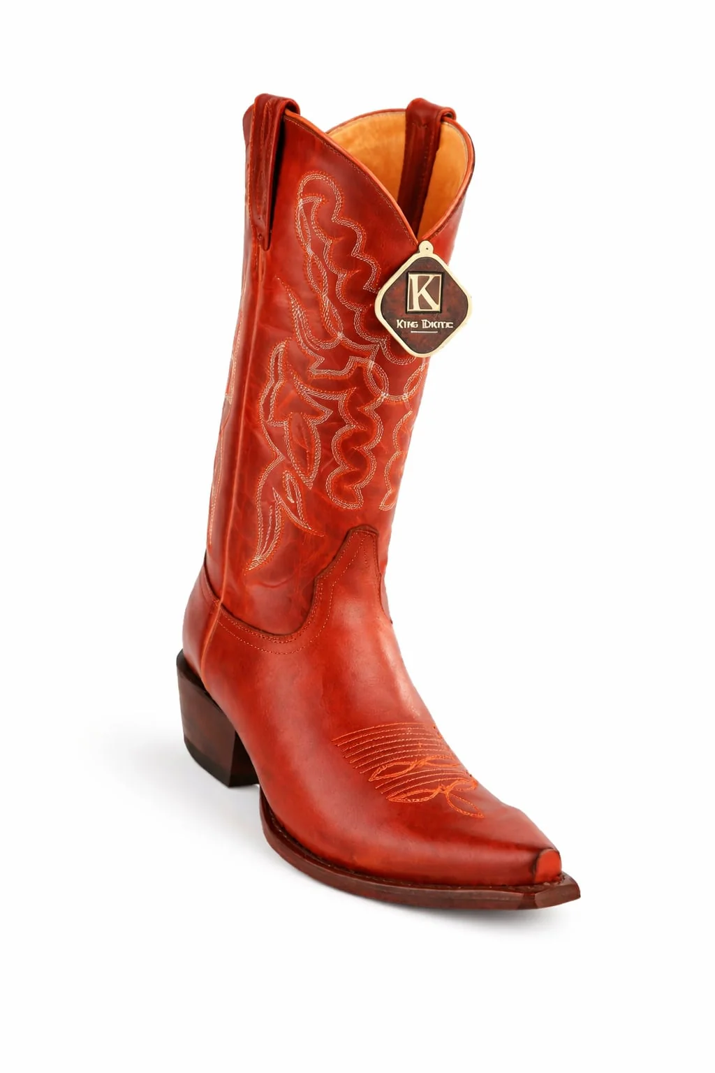 Men's King Exotic Snip Toe Pull Up Leather Boots Handmade Cognac