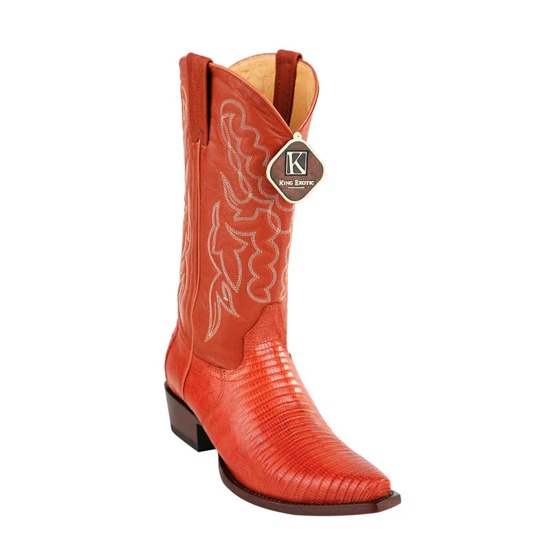 Men's King Exotic Snip Toe Teju Lizard Boots Handcrafted Cognac (4940703) – Striking Craftsmanship by King Exotic Boots