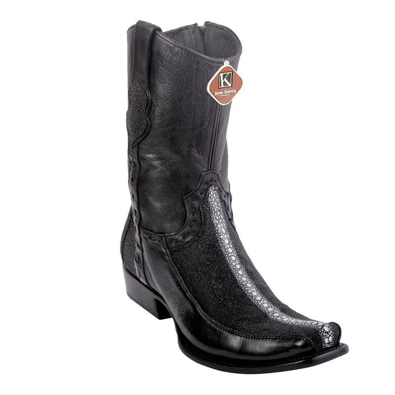 Men's King Exotic Stingray Boots Full Rowstone Dubai Toe Handmade Black