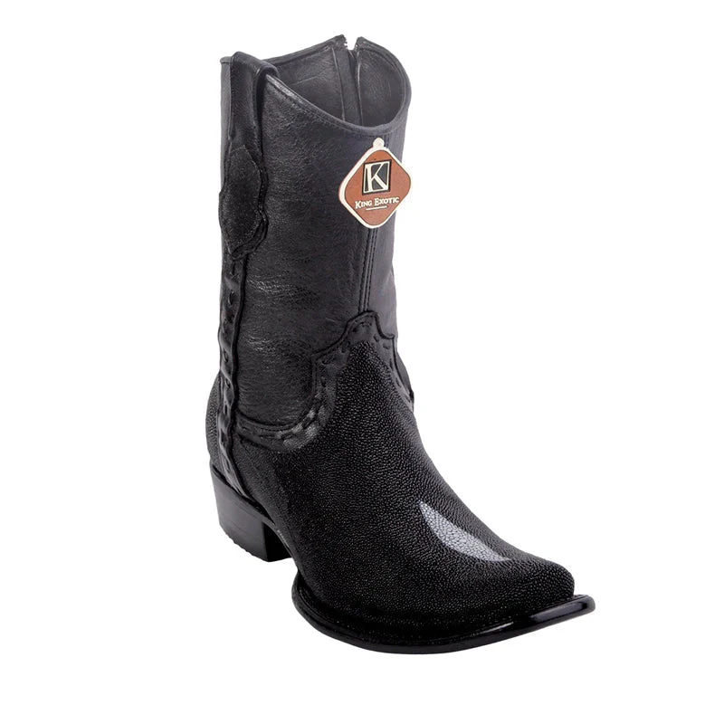Men's King Exotic Stingray Boots Single Stone Dubai Toe Handmade Black