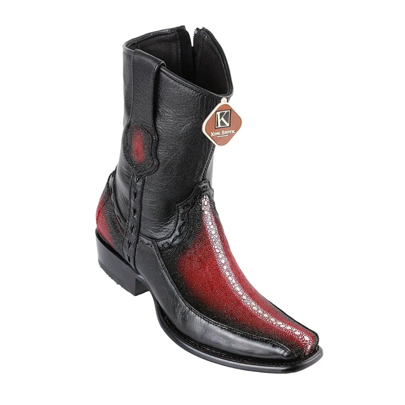 Men's King Exotic Stingray Boots With Deer Dubai Toe Handcrafted Faded Burgundy