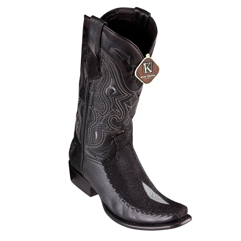 Men's King Exotic Stingray Boots With Deer Dubai Toe Handcrafted Single Stone Black (479F1205) by King Exotic Boots