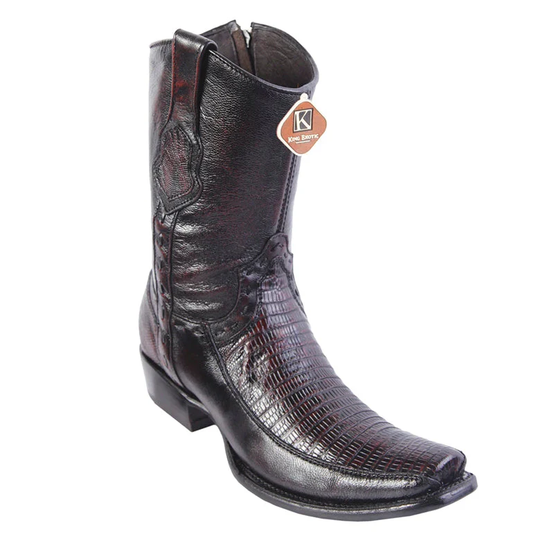 Men's King Exotic Teju Lizard Boots With Deer Dubai Toe Handcrafted Black Cherry