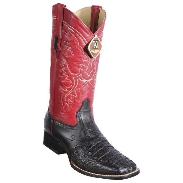 Men's King Exotic Wide Square Toe Caiman Crepe Sole Boots Black