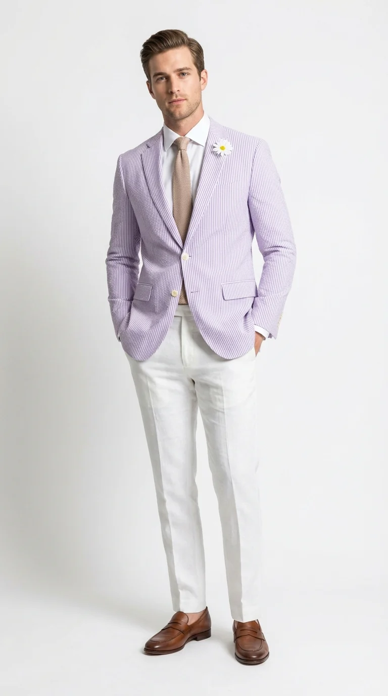Mens Lavender Seersucker Blazer β Lightweight Striped Summer Sport Coat Casual Smart Formal Jacket