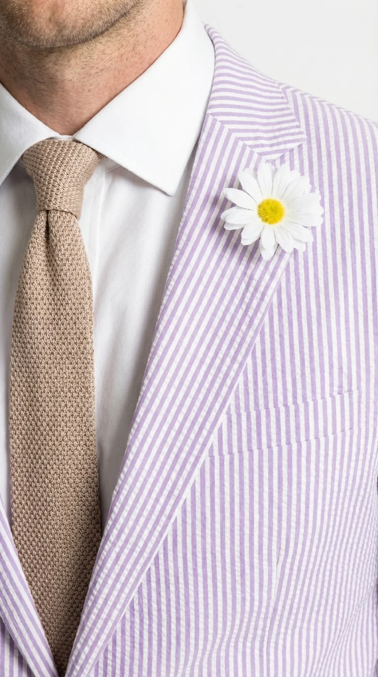 Mens Lavender Seersucker Blazer β Lightweight Striped Summer Sport Coat Casual Smart Formal Jacket - Image 2